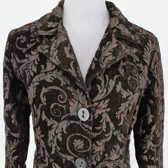 Habitat Jacket Womens Medium Black Brocade Buttons Pockets Fitted Unlined Blazer - Picture 10 of 16